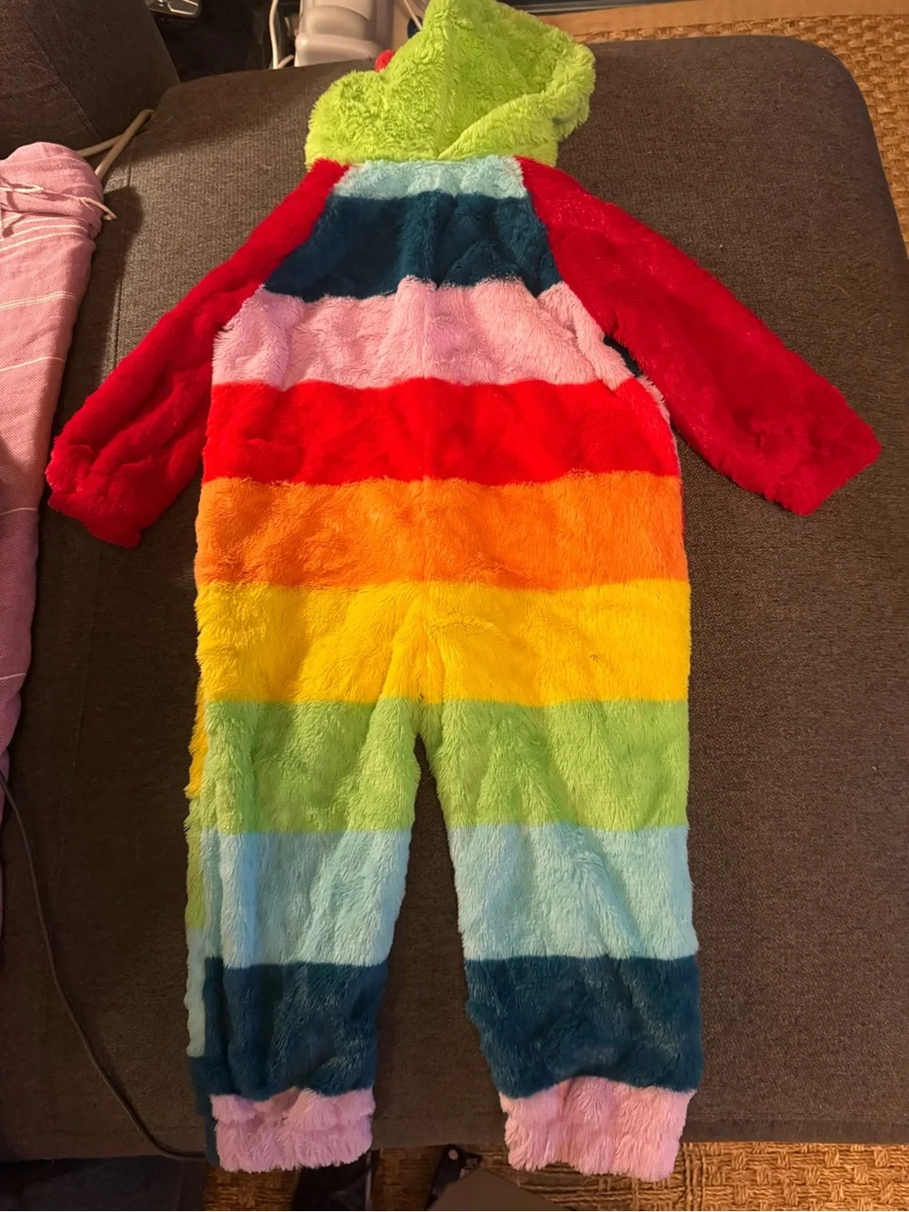 Kids Rainbow Stripe Fleece One-Piece Hooded Jumpsuit 18-24mo